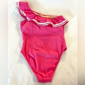 J. Crew Pink One-Shoulder Ruffle One Piece Swimsuit